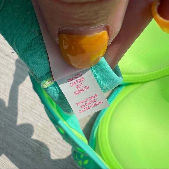 Victoria’s Secret 34D Teal Daisy Cutout Bandeau Bikini Top Halter tie Neon Green - Picture 5 of 5